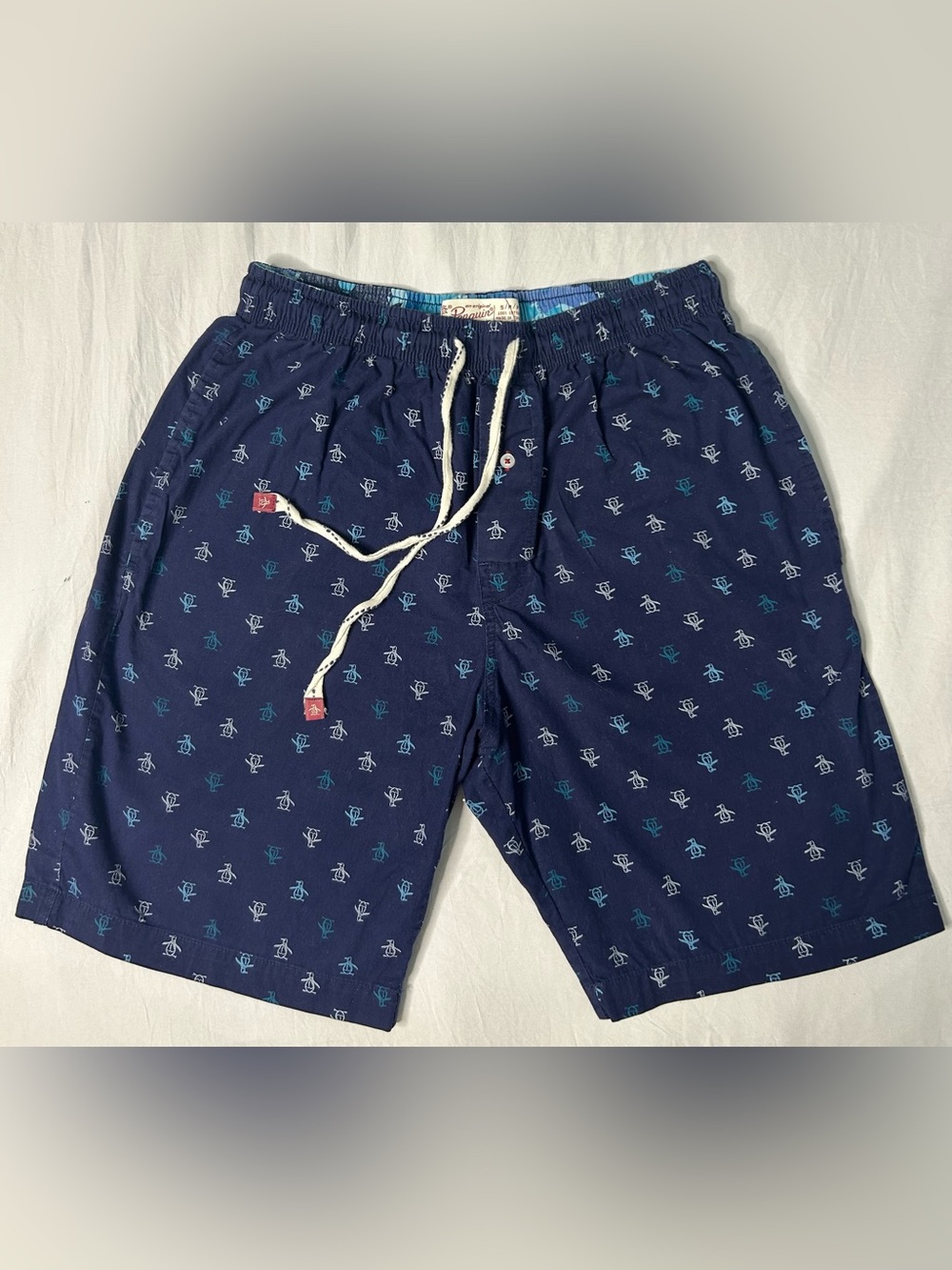 Original Penguin Swim Trunks Men’s Small Navy Drawstring Swim Shorts